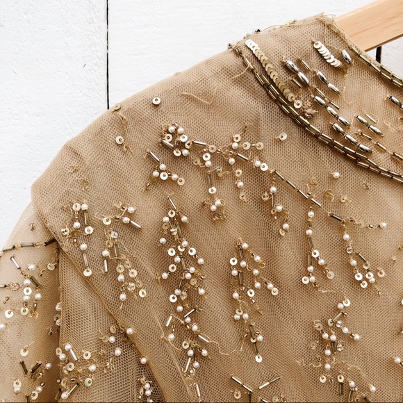 J. Mendel Floral Embroidered Tulle Midi Dress Gold - Picture 12 of 16